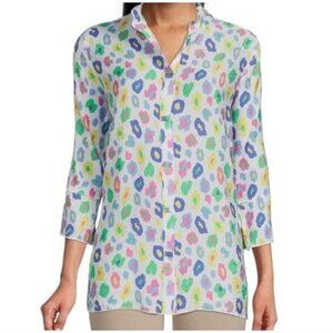 Multiples Colorful Abstract Leopard Print 3/4 Ruffles Sleeve LNC XL